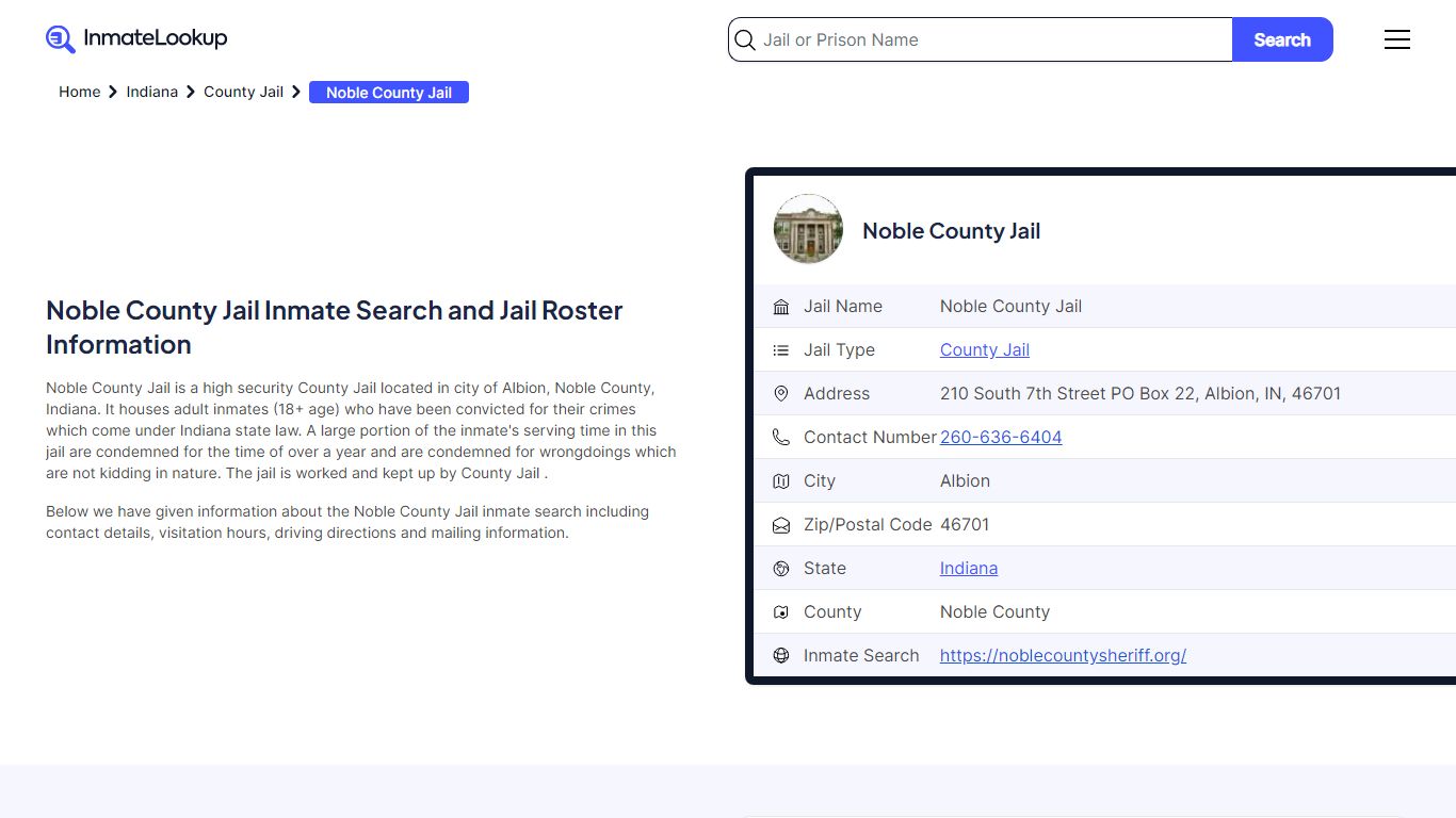 Noble County Jail Inmate Search, Jail Roster, Bookings, Arrests ...